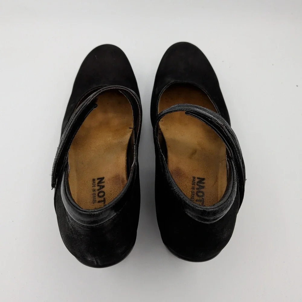Naot Black Suede Leather Mary Jane Wedge Shoes Womens 38 7 Comfort Casual Office
